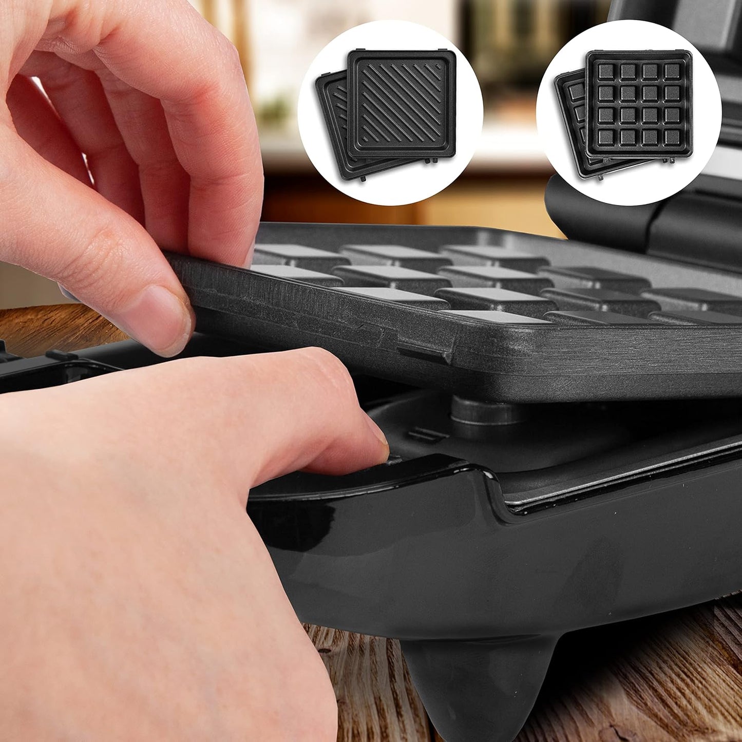 3-in-1 Electric Grill & Snack Maker with Plates