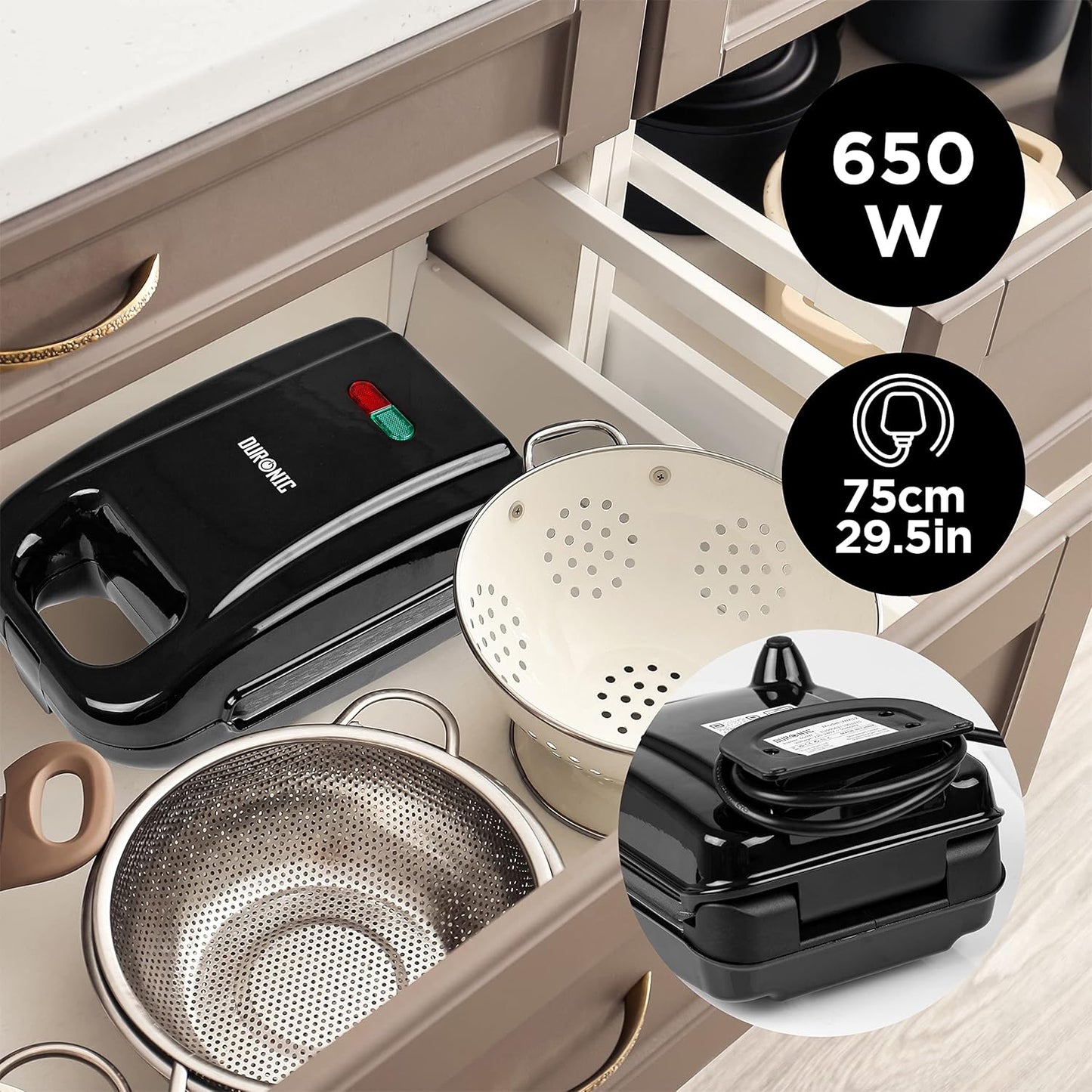 3-in-1 Electric Grill & Snack Maker with Plates