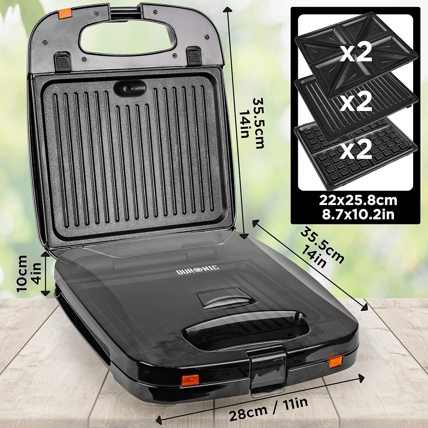3-in-1 Electric Grill & Snack Maker with Plates