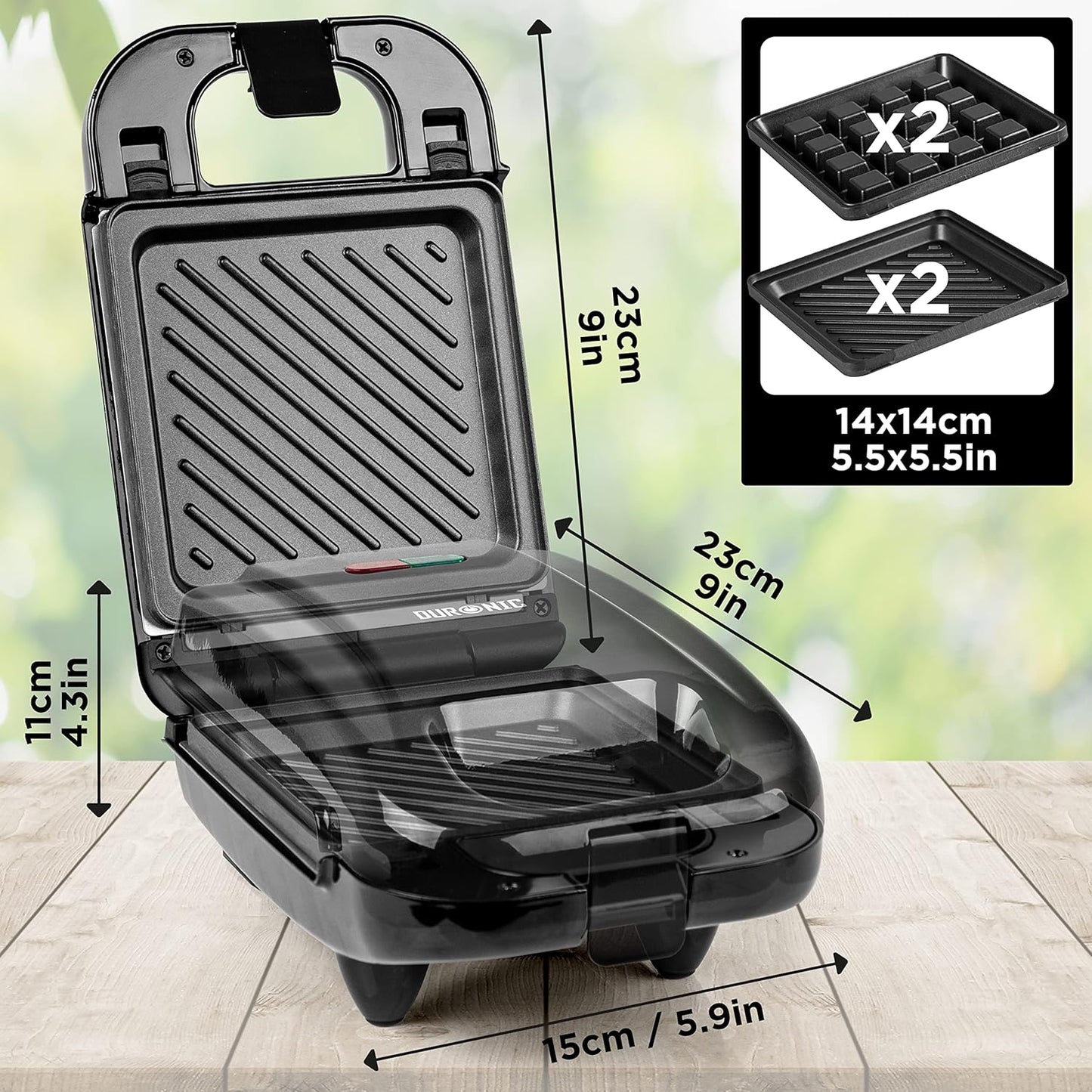 3-in-1 Electric Grill & Snack Maker with Plates