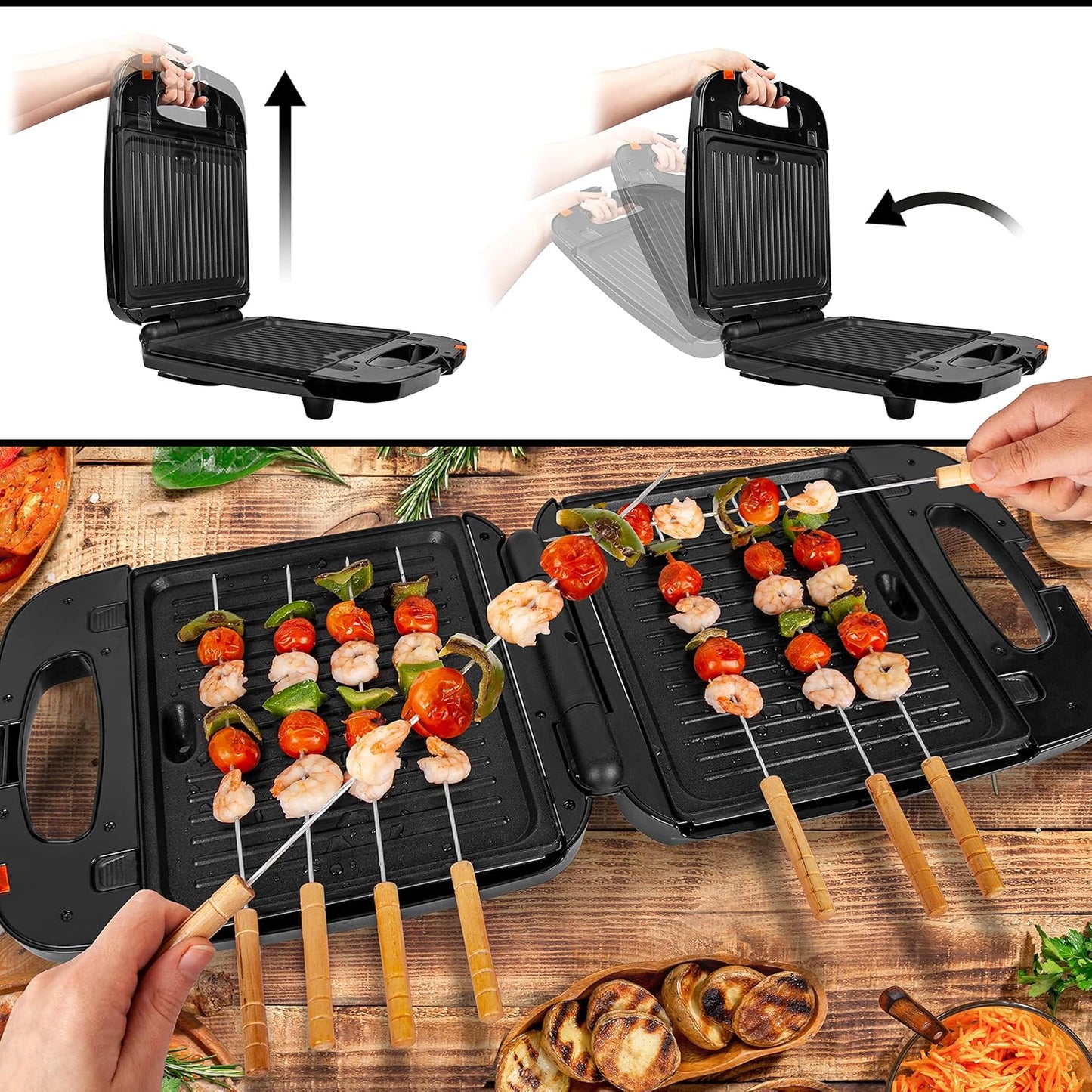 3-in-1 Electric Grill & Snack Maker with Plates
