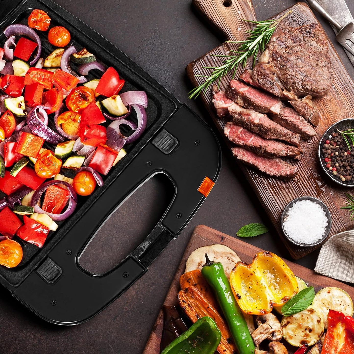 3-in-1 Electric Grill & Snack Maker with Plates