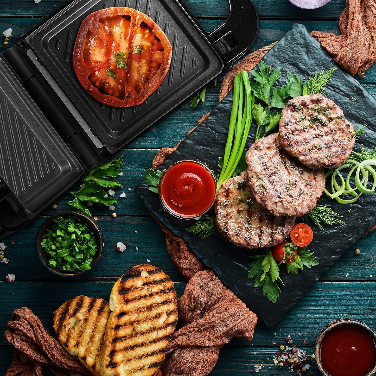 3-in-1 Electric Grill & Snack Maker with Plates