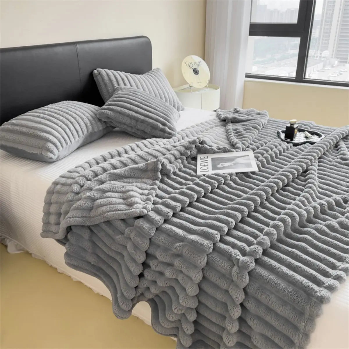 Plush Blanket Thick Wide Striped Multifunction