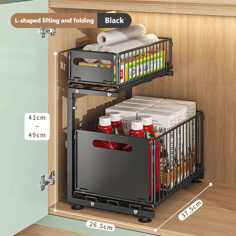 -Tier Pull-Out Cabinet Adjustable Kitchen Organizer