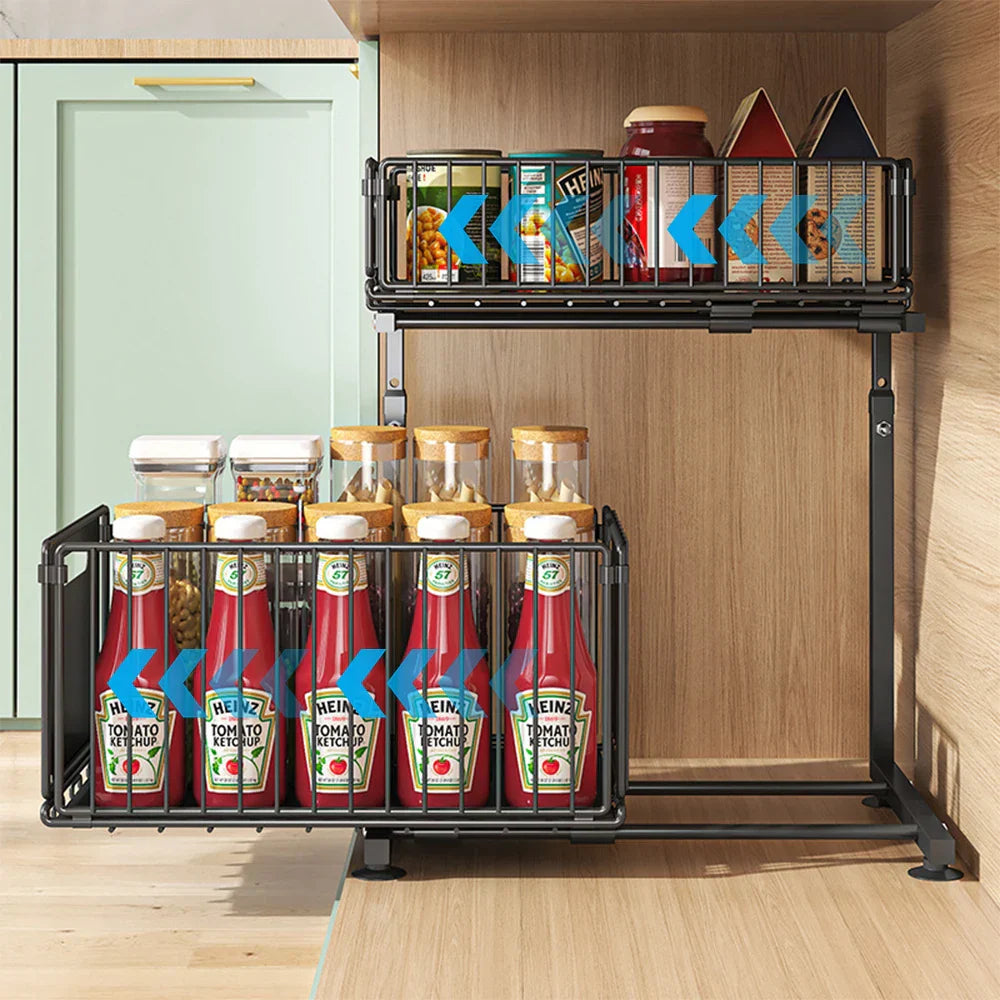 -Tier Pull-Out Cabinet Adjustable Kitchen Organizer