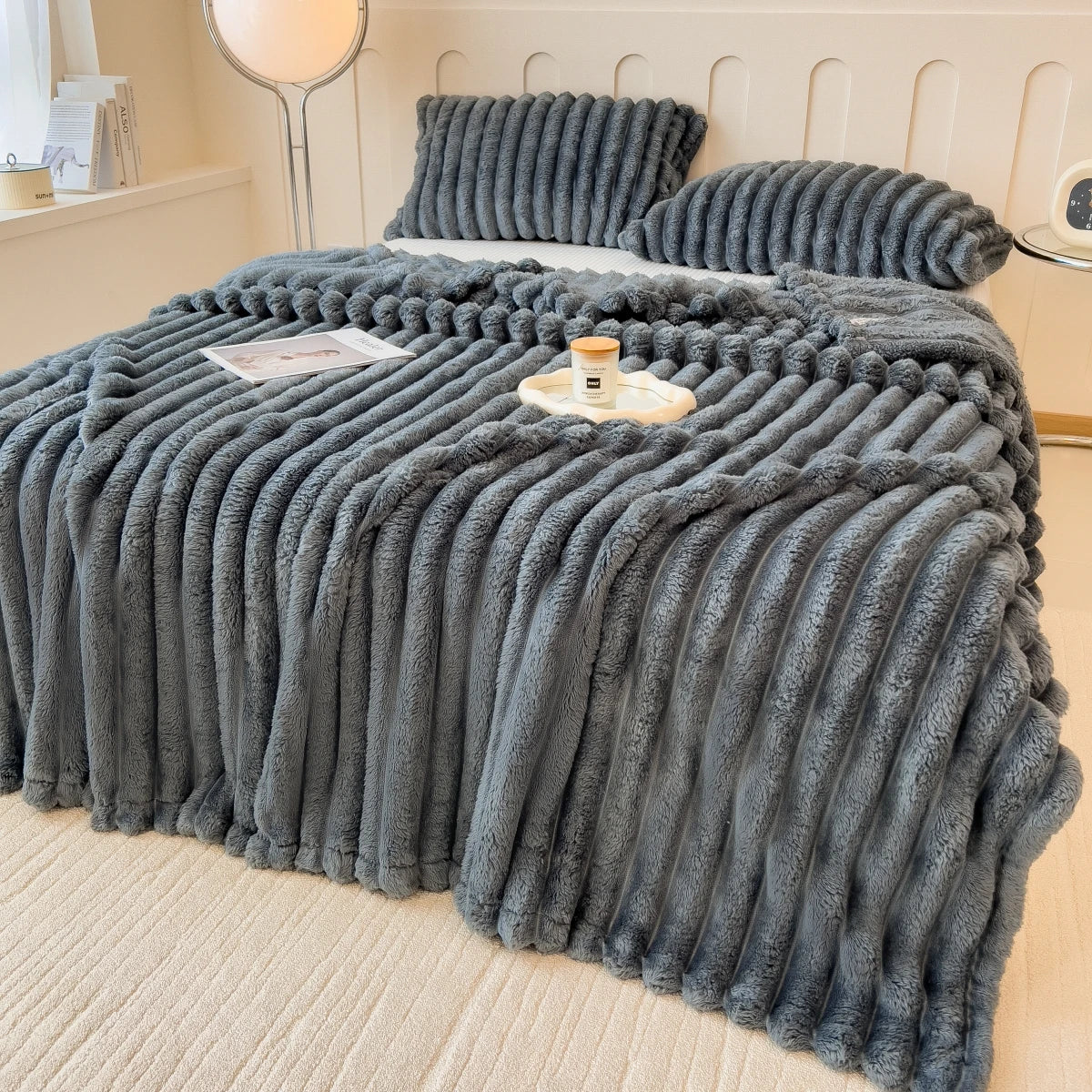 Plush Blanket Thick Wide Striped Multifunction