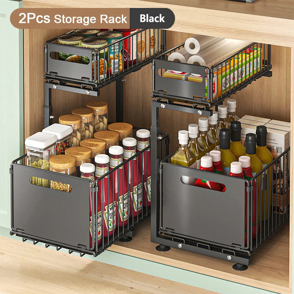 -Tier Pull-Out Cabinet Adjustable Kitchen Organizer