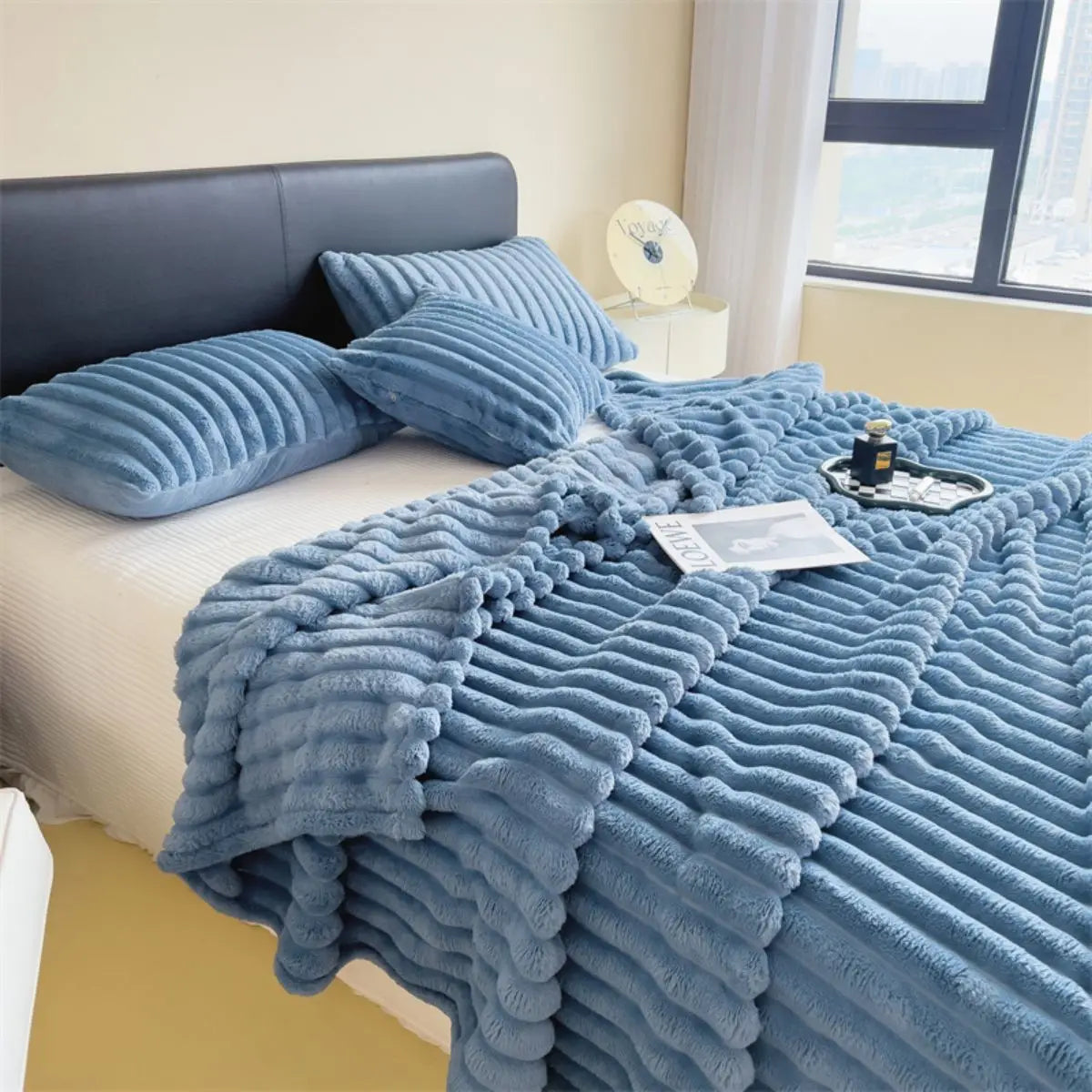 Plush Blanket Thick Wide Striped Multifunction