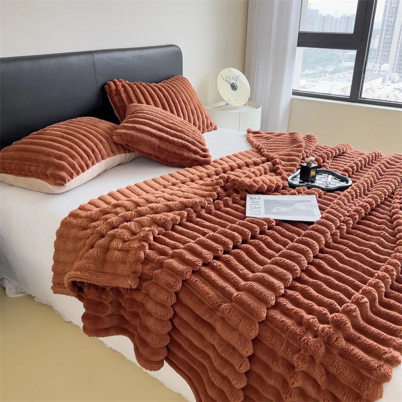 Plush Blanket Thick Wide Striped Multifunction