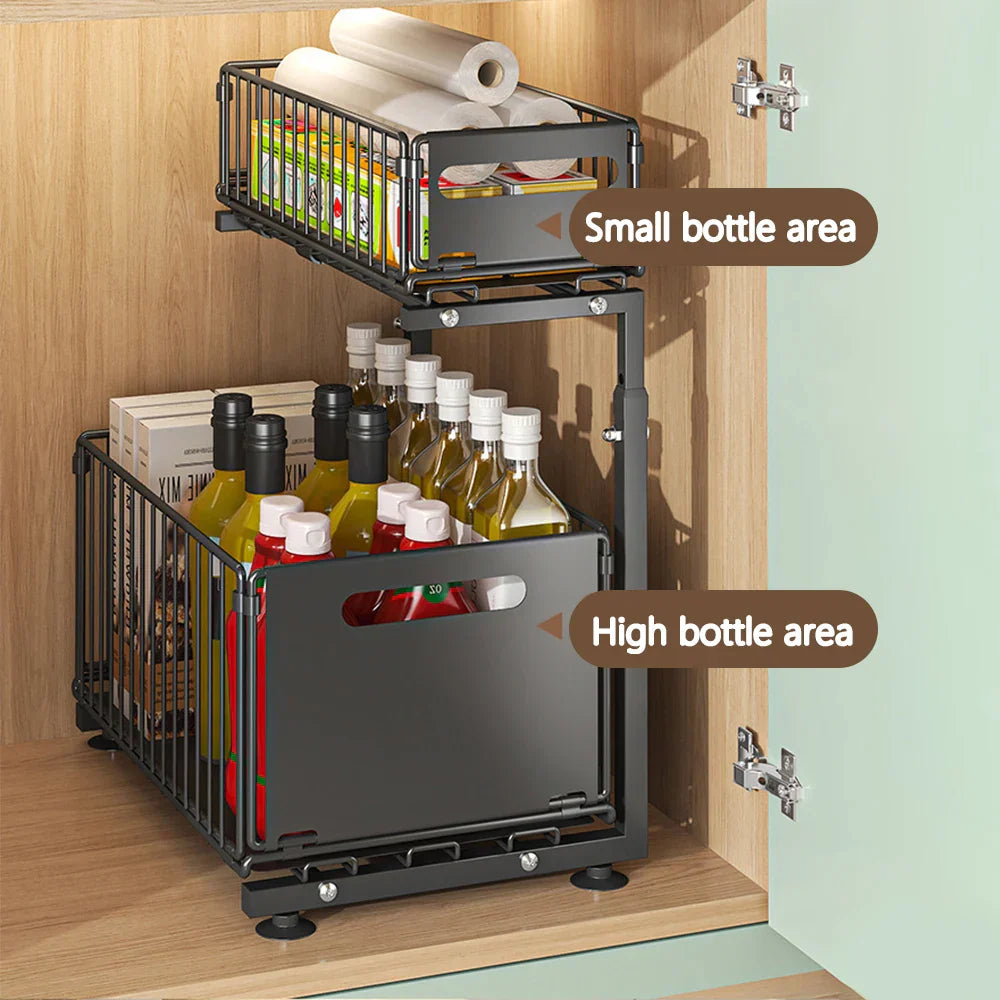 -Tier Pull-Out Cabinet Adjustable Kitchen Organizer