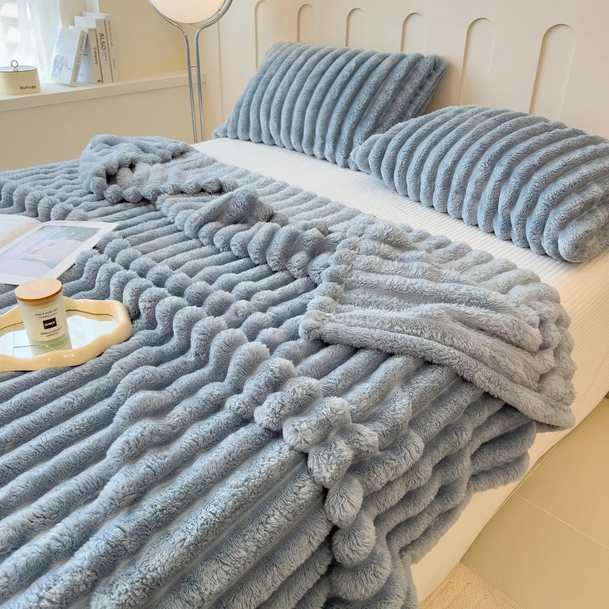 Plush Blanket Thick Wide Striped Multifunction