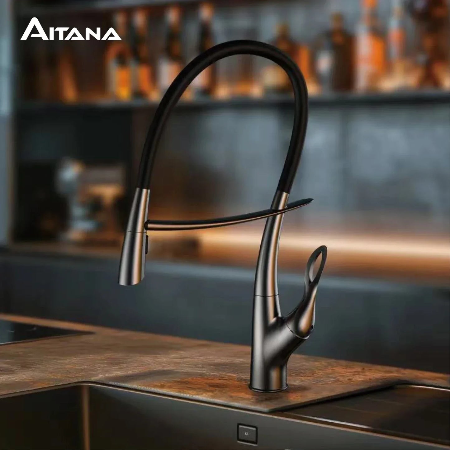 Luxury Gunmetal Pull-Down Modern Kitchen Faucet