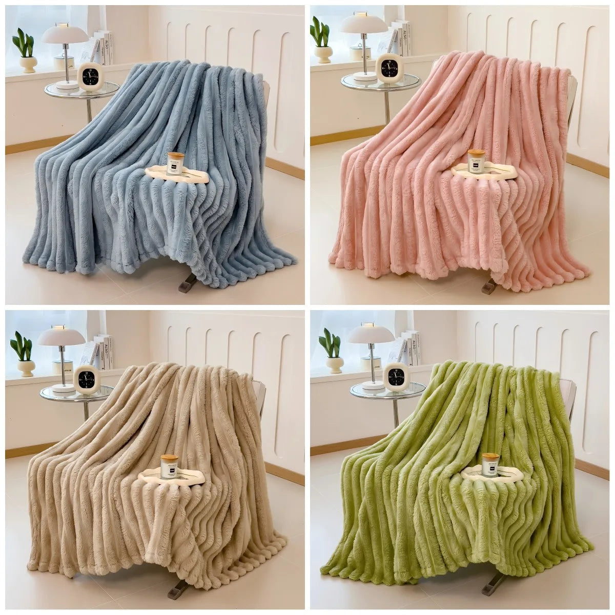 Plush Blanket Thick Wide Striped Multifunction