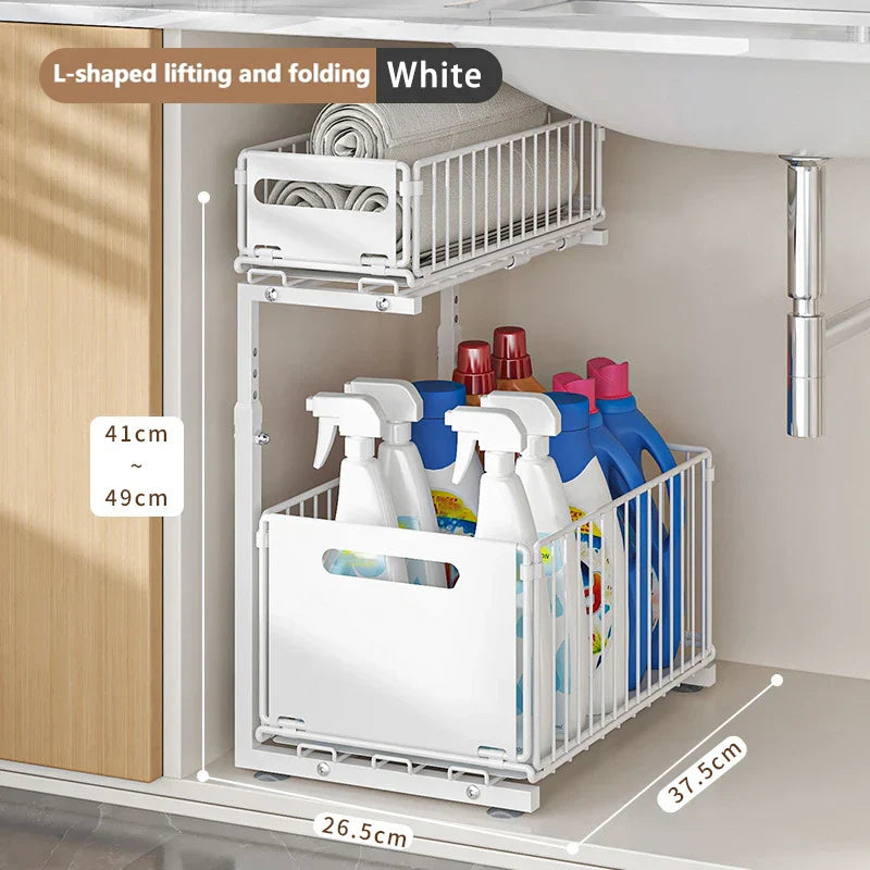 -Tier Pull-Out Cabinet Adjustable Kitchen Organizer