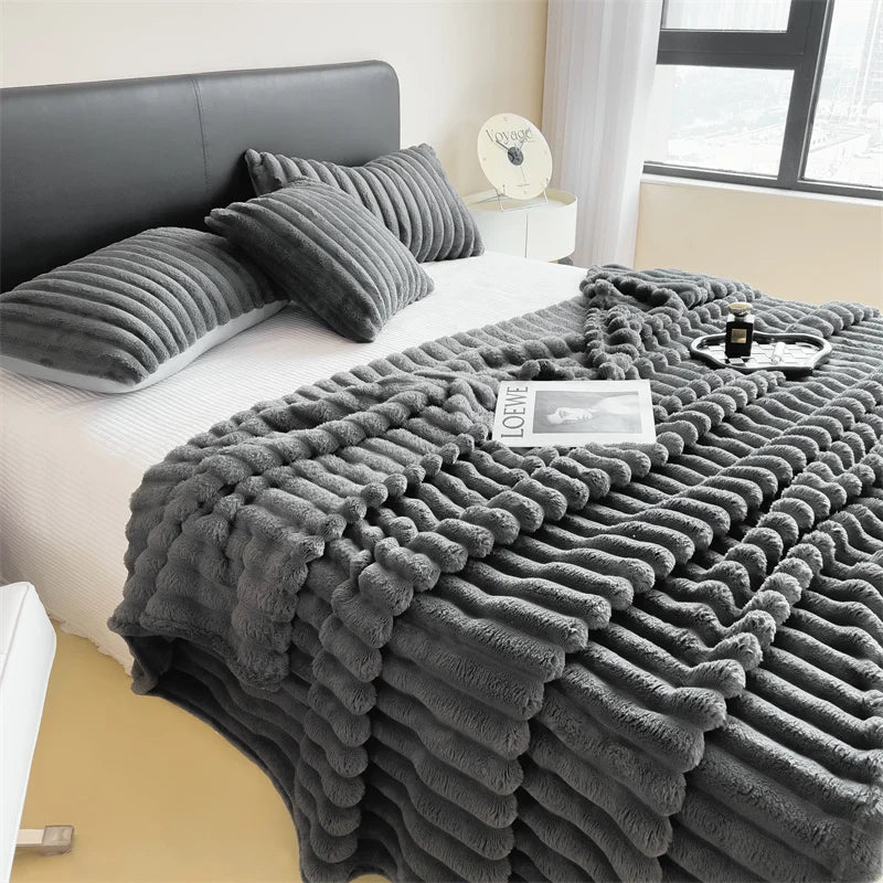 Plush Blanket Thick Wide Striped Multifunction