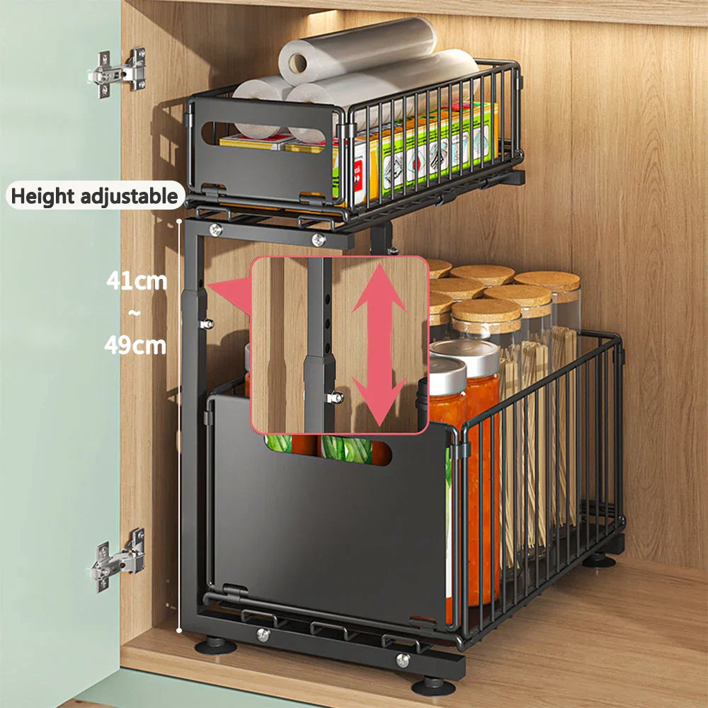 -Tier Pull-Out Cabinet Adjustable Kitchen Organizer