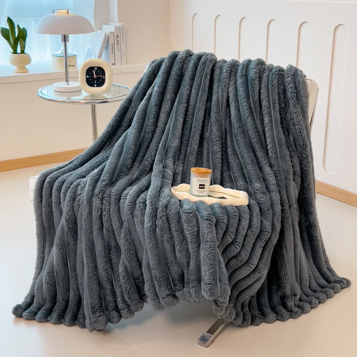 Plush Blanket Thick Wide Striped Multifunction