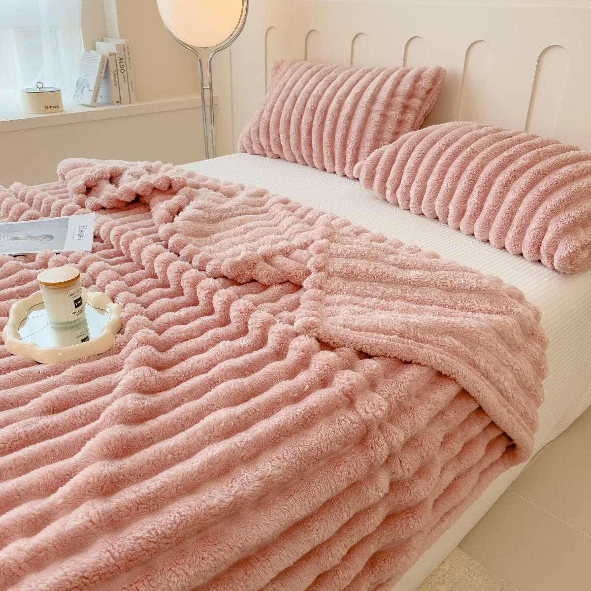 Plush Blanket Thick Wide Striped Multifunction