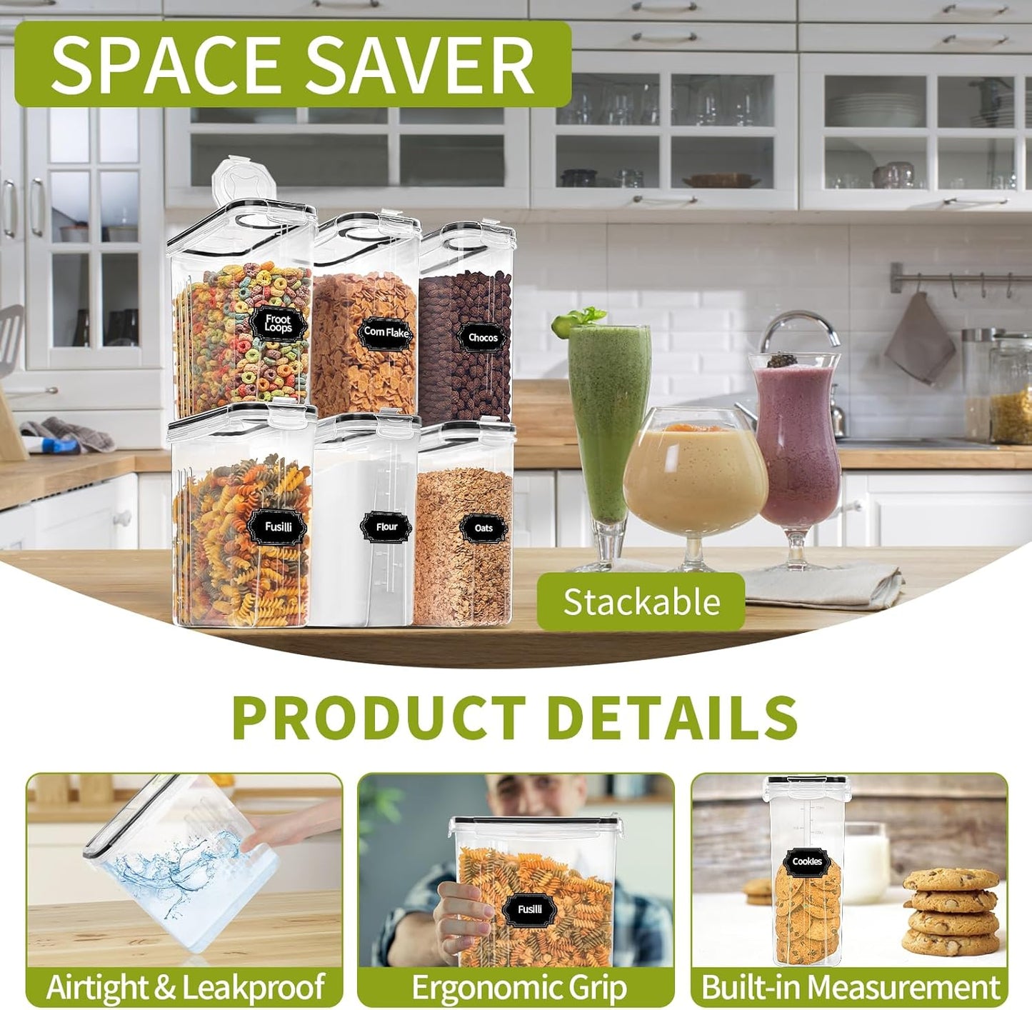 Skroam 4PCS 4L Cereal Containers Airtight Set
