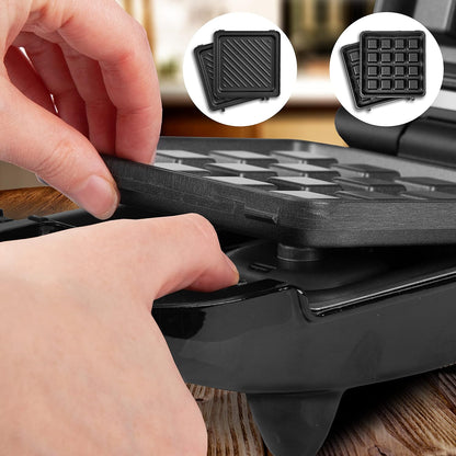 3-in-1 Electric Grill & Snack Maker with Plates