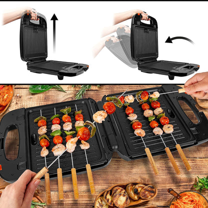 3-in-1 Electric Grill & Snack Maker with Plates