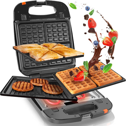 3-in-1 Electric Grill & Snack Maker with Plates