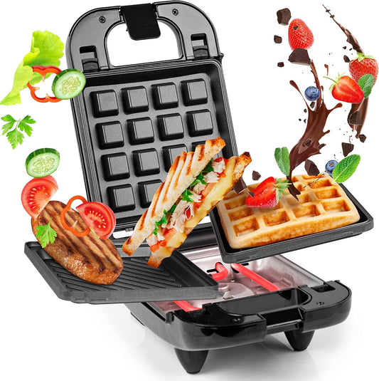 3-in-1 Electric Grill & Snack Maker with Plates
