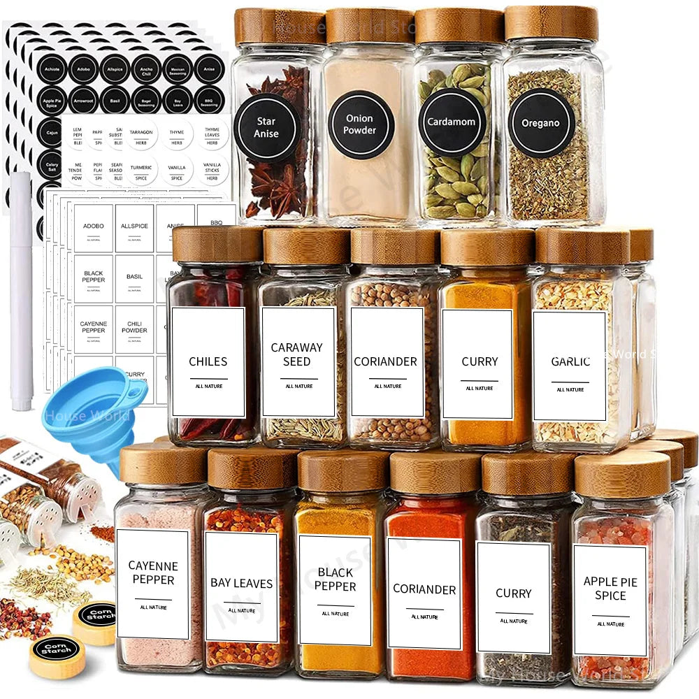 13pcs Glass Spice Jars with Bamboo Lids 4oz