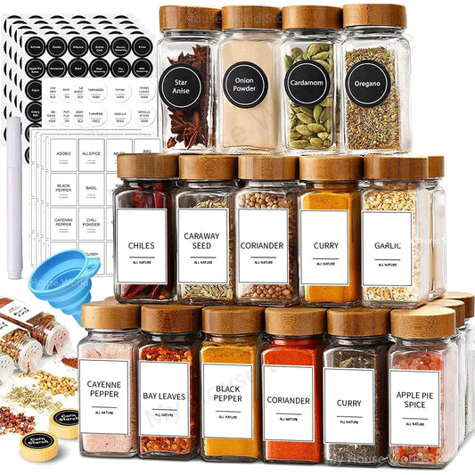 13pcs Glass Spice Jars with Bamboo Lids 4oz