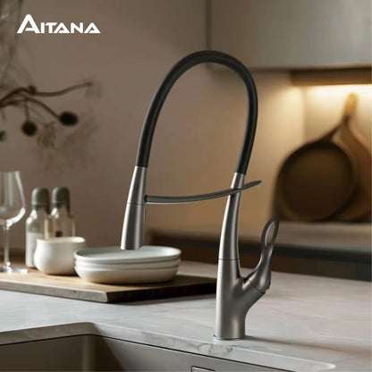 Luxury Gunmetal Pull-Down Modern Kitchen Faucet