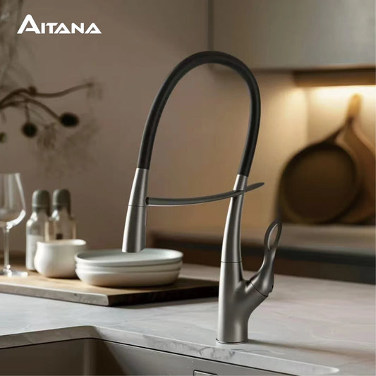 Luxury Gunmetal Pull-Down Modern Kitchen Faucet