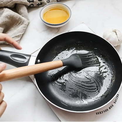 12 Piece Silicone Kitchen Utensils Set with Wooden Handles & Storage Bucket