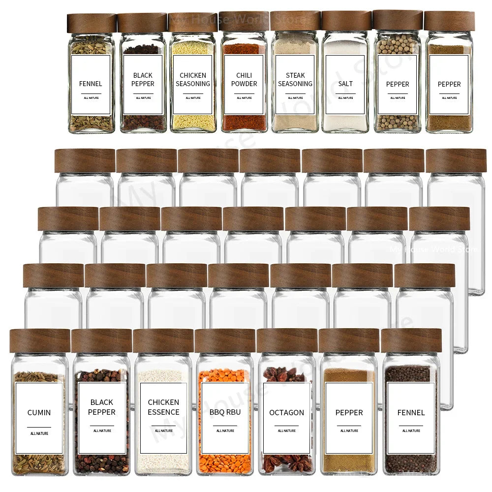 13pcs Glass Spice Jars with Bamboo Lids 4oz