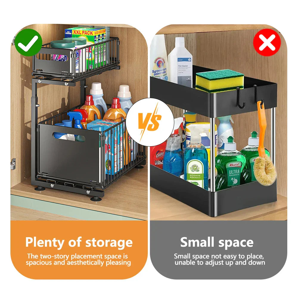 -Tier Pull-Out Cabinet Adjustable Kitchen Organizer