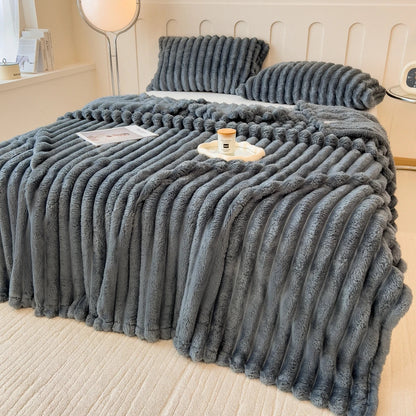 Plush Blanket Thick Wide Striped Multifunction