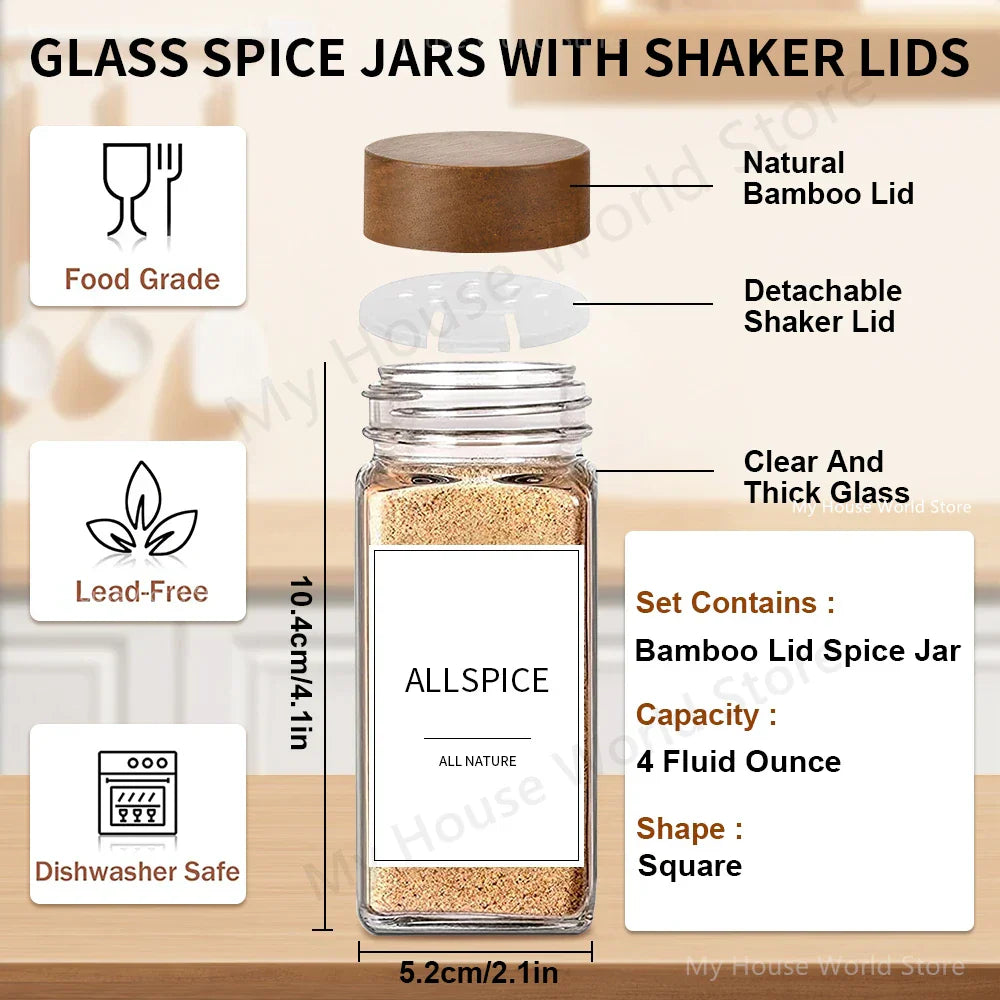 13pcs Glass Spice Jars with Bamboo Lids 4oz