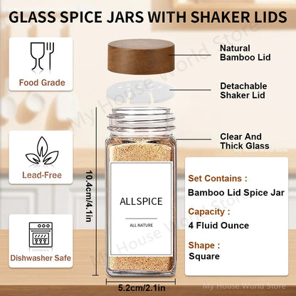 13pcs Glass Spice Jars with Bamboo Lids 4oz