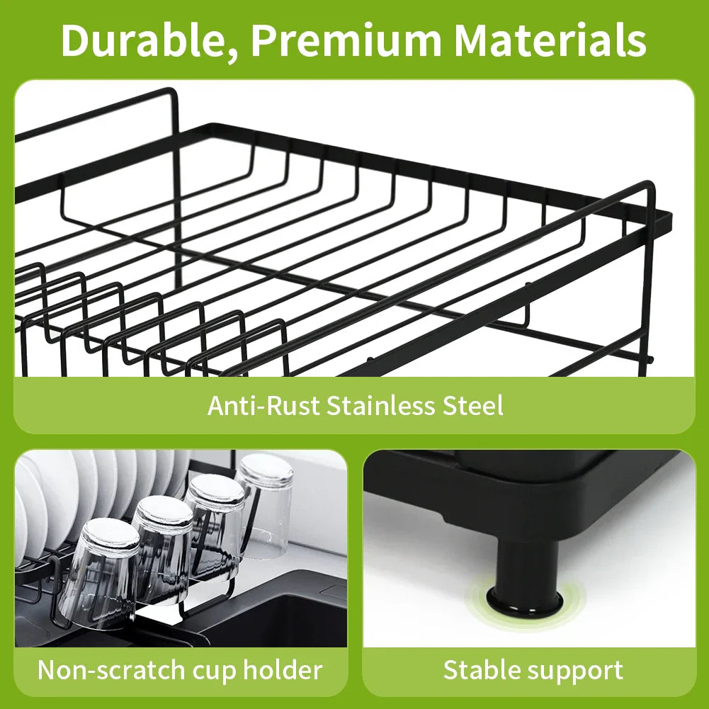 Extendable Dish Drainer Rack with Holders