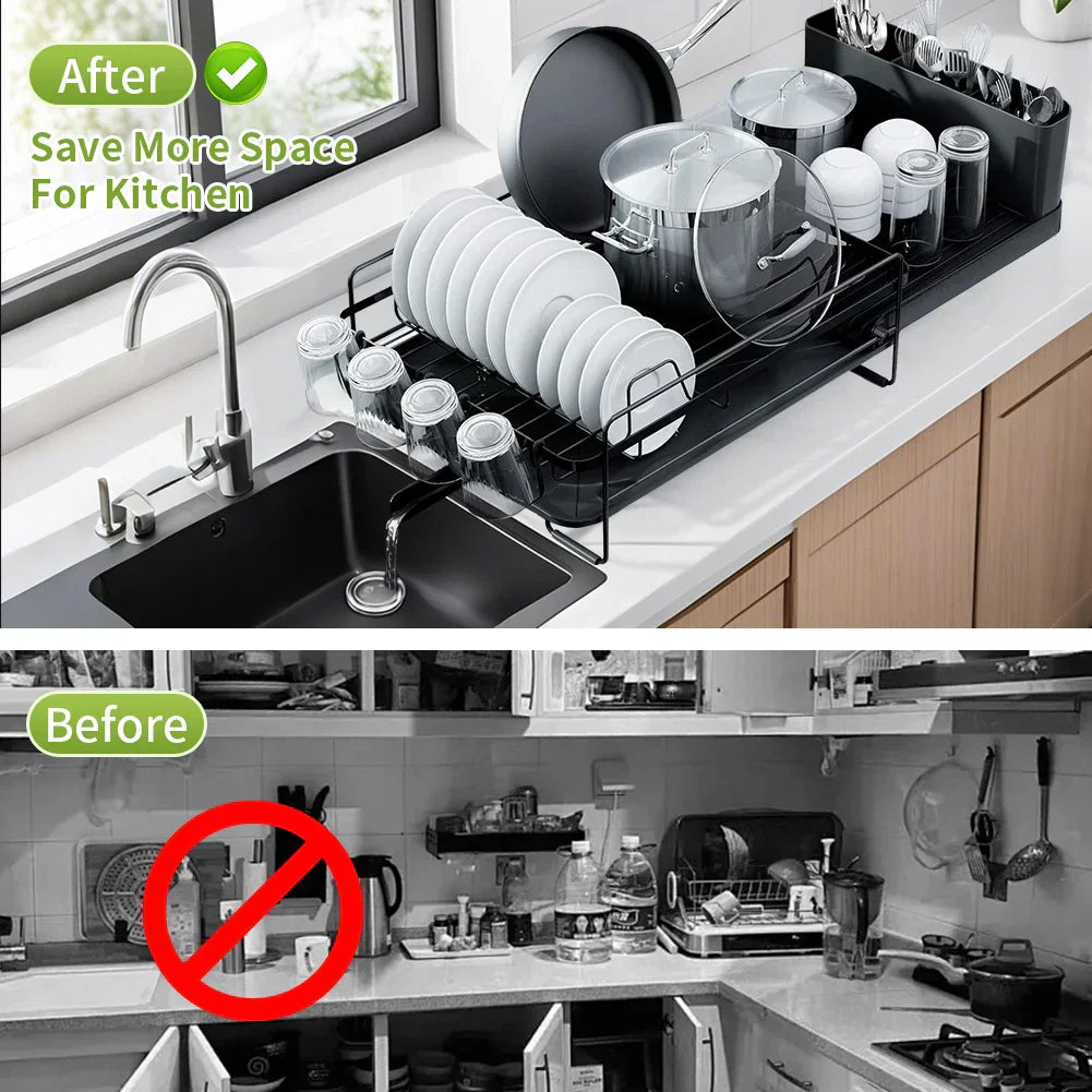 Extendable Dish Drainer Rack with Holders