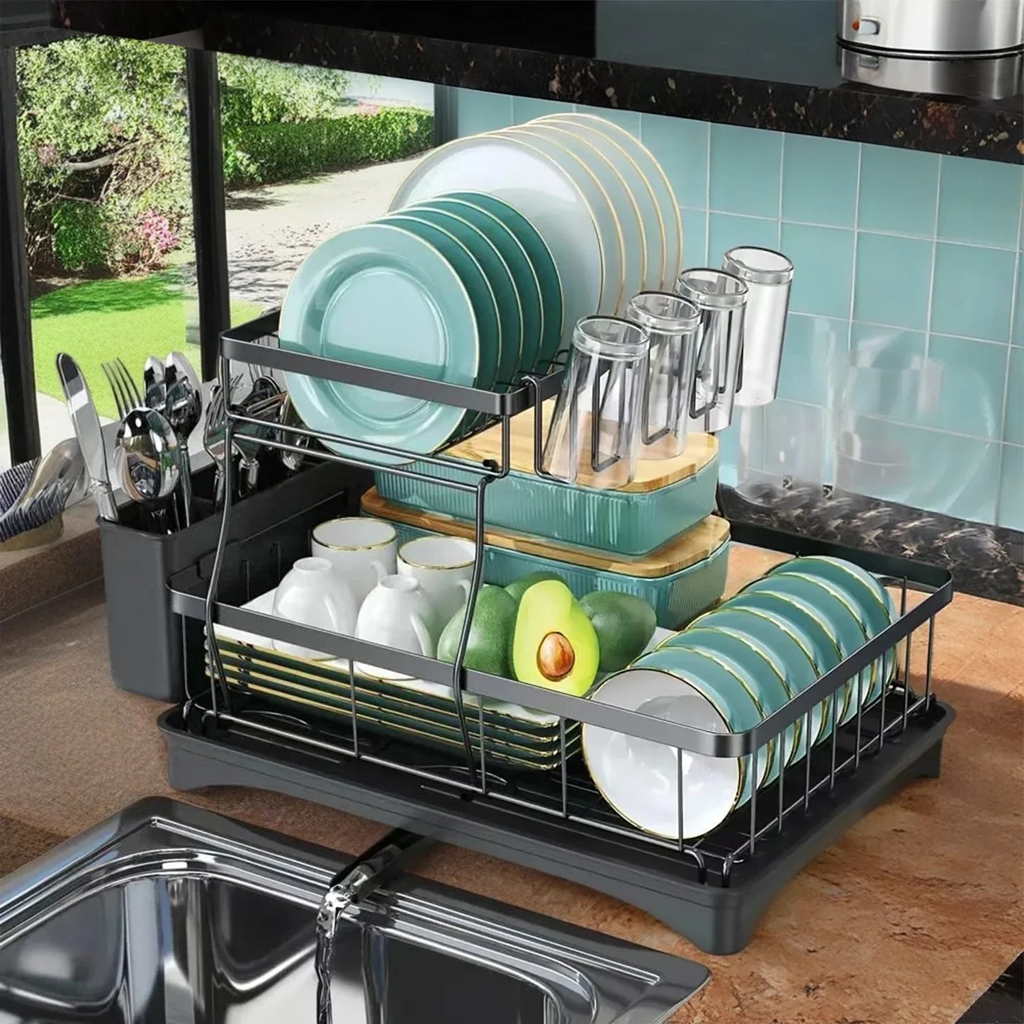 2-Tier Kitchen Dish Drying Rack Removable & Spacious