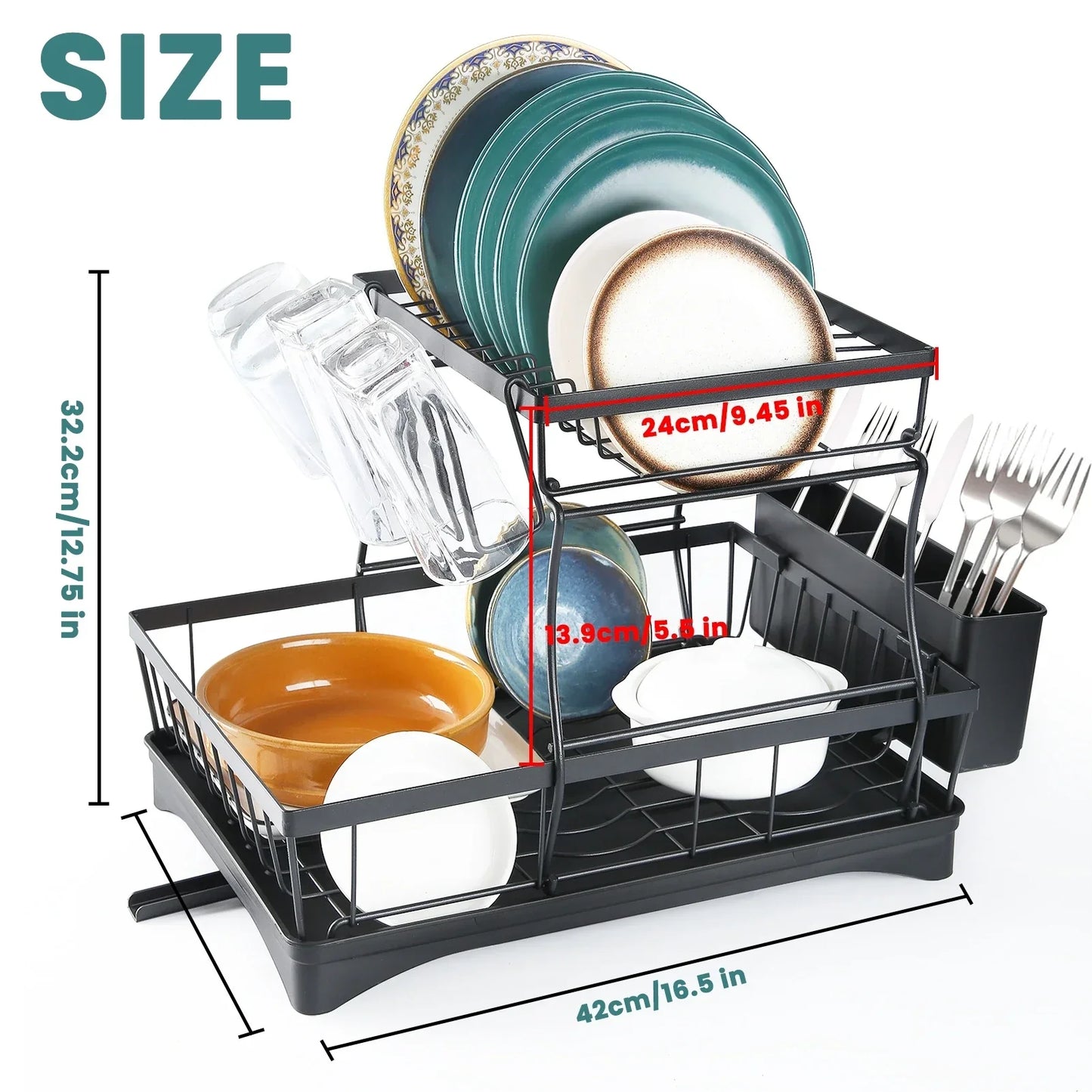 2-Tier Kitchen Dish Drying Rack Removable & Spacious