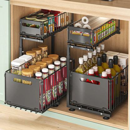 -Tier Pull-Out Cabinet Adjustable Kitchen Organizer