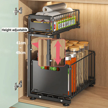 -Tier Pull-Out Cabinet Adjustable Kitchen Organizer