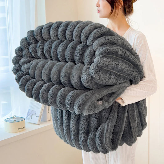 Plush Blanket Thick Wide Striped Multifunction