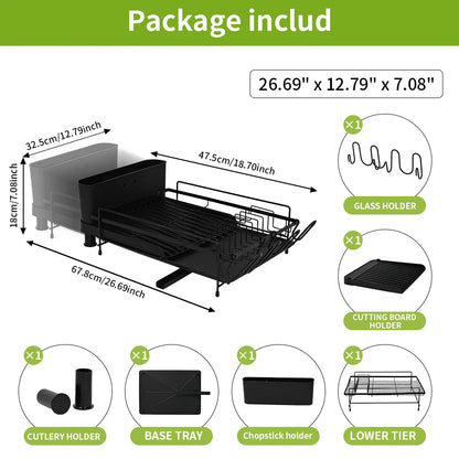 Extendable Dish Drainer Rack with Holders