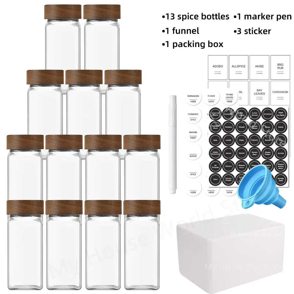 13pcs Glass Spice Jars with Bamboo Lids 4oz