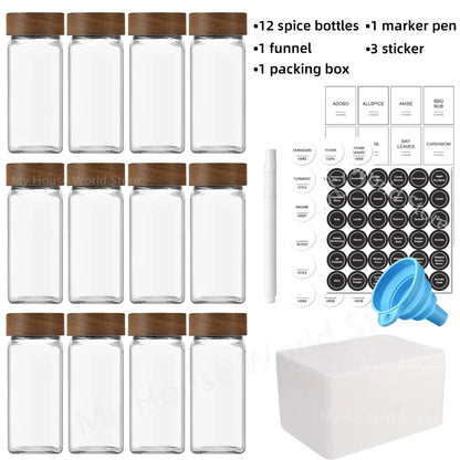 13pcs Glass Spice Jars with Bamboo Lids 4oz