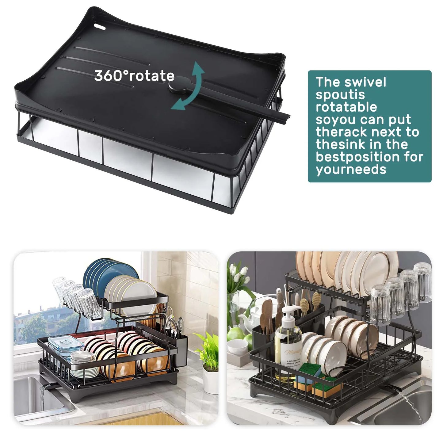 2-Tier Kitchen Dish Drying Rack Removable & Spacious